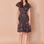 Robe Éléonore fleuri rouge fond noir par Cherry Bobin