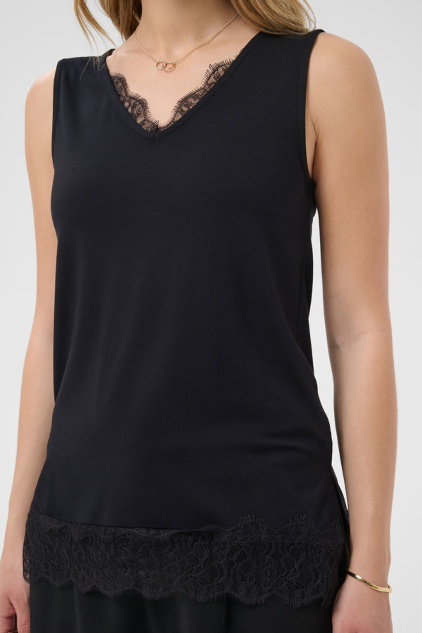 Camisole Alvaia tricot dentelle noir de Cream