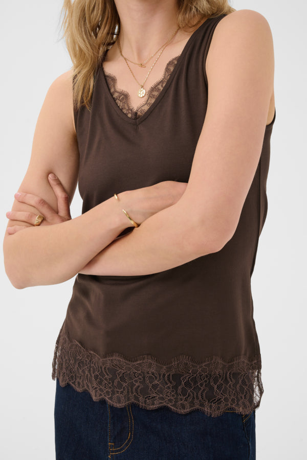 Camisole Alvaia tricot dentelle brun java de Cream
