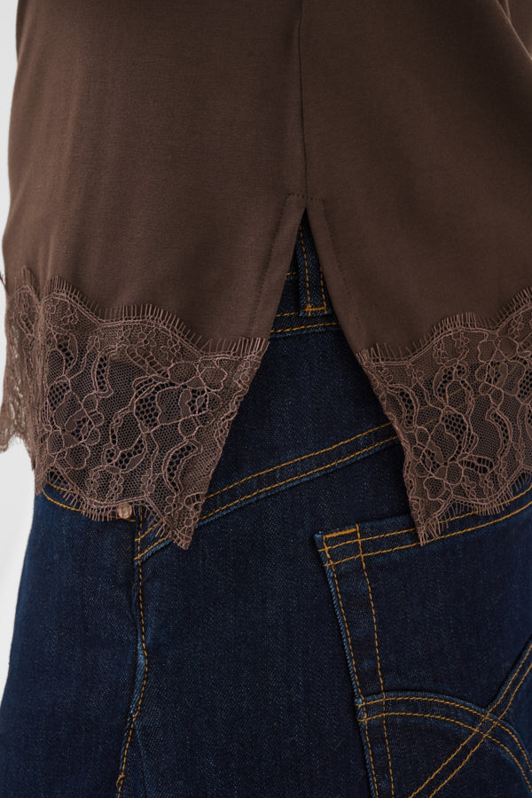 Camisole Alvaia tricot dentelle brun java de Cream
