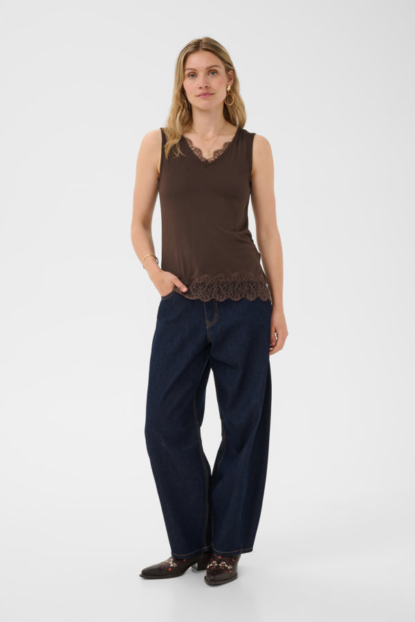 Camisole Alvaia tricot dentelle brun java de Cream