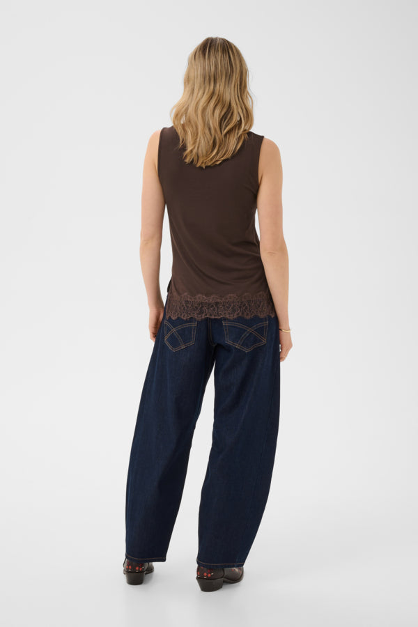 Camisole Alvaia tricot dentelle brun java de Cream
