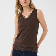 Camisole Alvaia tricot dentelle brun java de Cream
