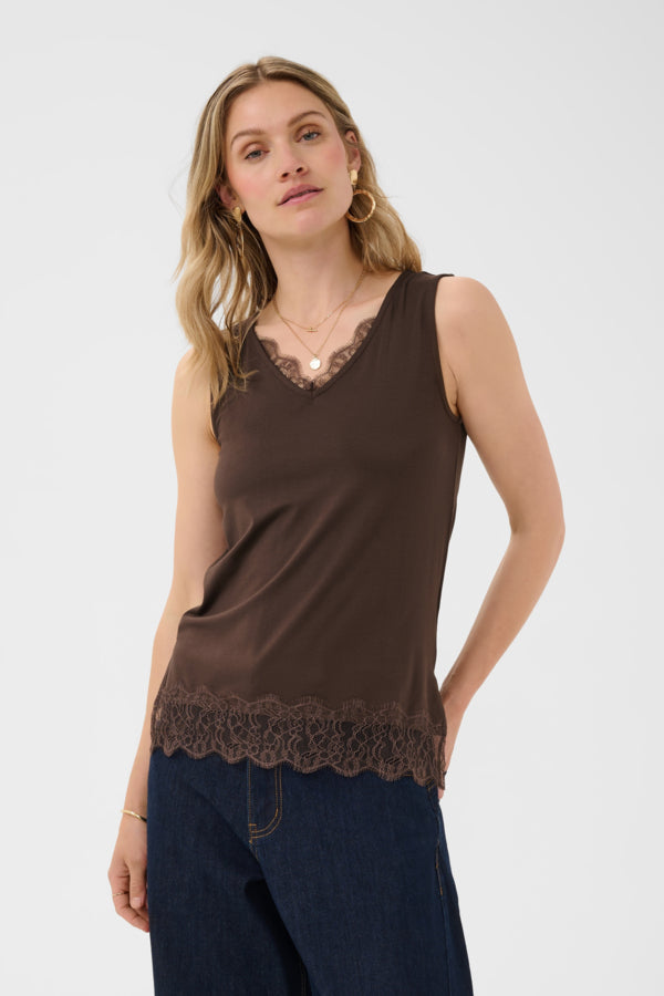 Camisole Alvaia tricot dentelle brun java de Cream