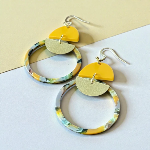 Boucles d'oreilles anneau bi-matière jaune MF-125-J de Bijoux M Fantaisie