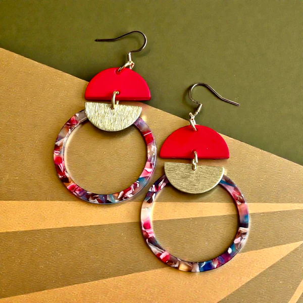 Boucles d'oreilles anneau bi-matière rouge MF-125-R de Bijoux M Fantaisie