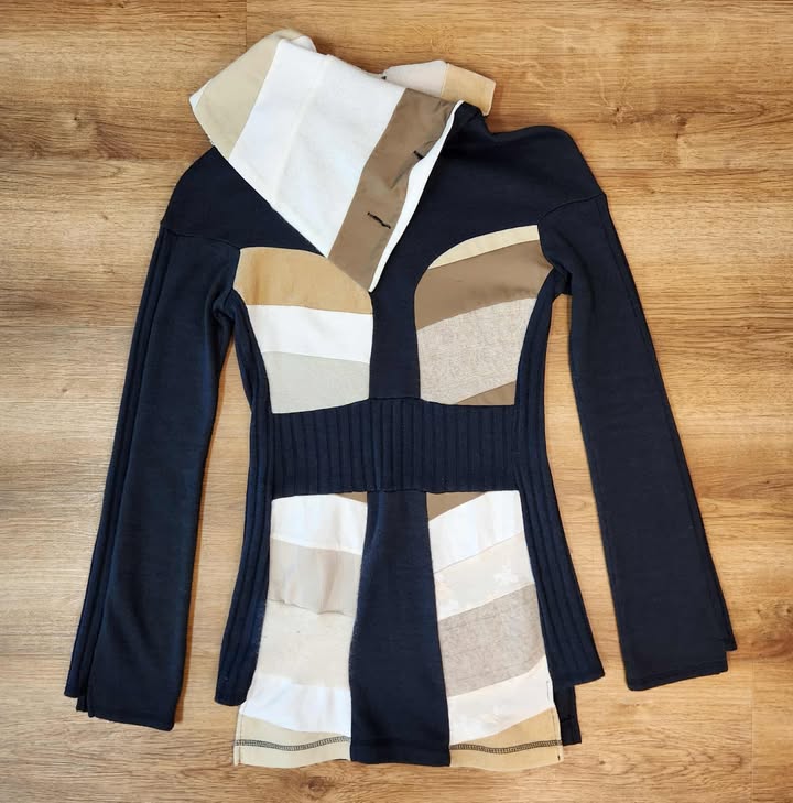 Tunique marine grand col crème X-Small par Myco Anna