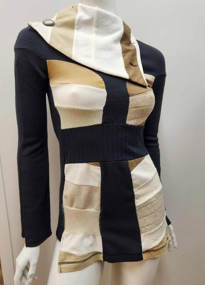 Tunique marine grand col crème X-Small par Myco Anna