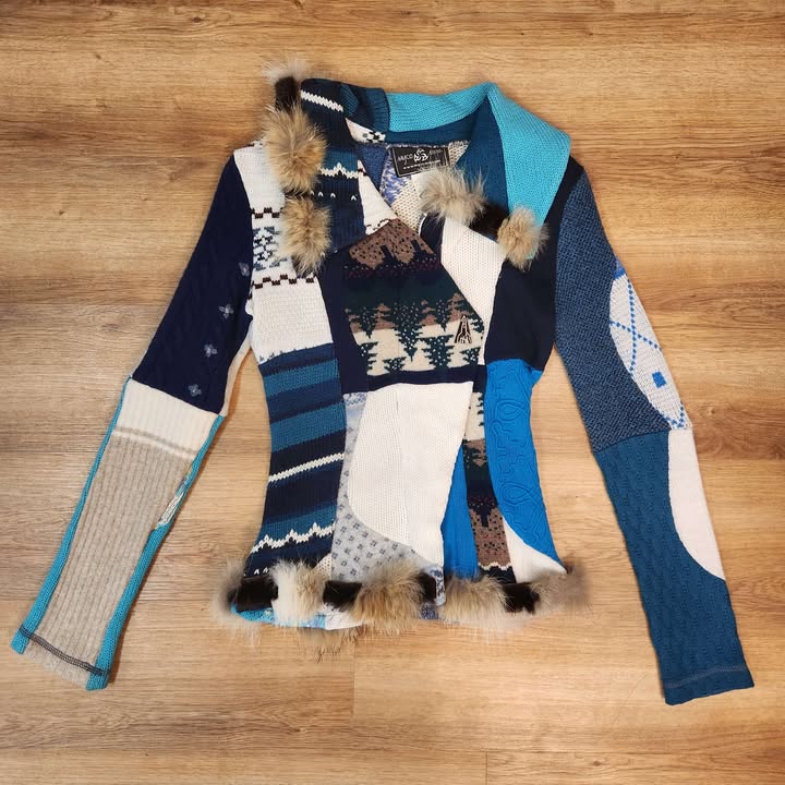 Veste Laine et fourrure bleu crème XS par Myco Anna