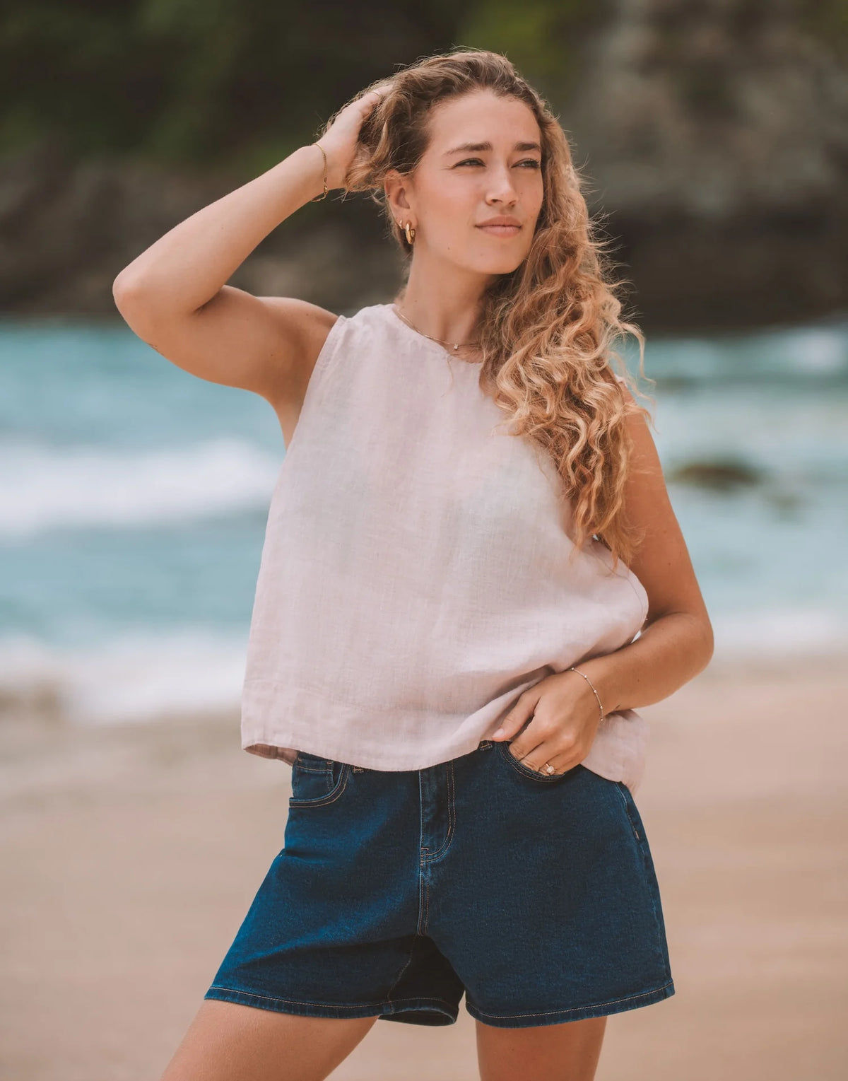 Débardeur en lin rose ou blancFrancesca par Yoga Jeans