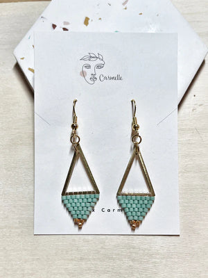 Boucles d'oreilles éventails en perles de verre turquoise #30 par Carmelle
