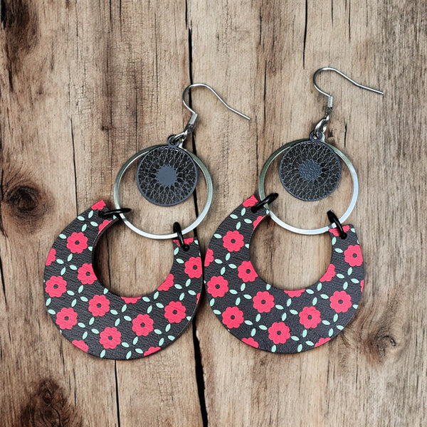 Boucles d'oreilles bohème rouge et noir MF-537 de Bijoux M Fantaisie
