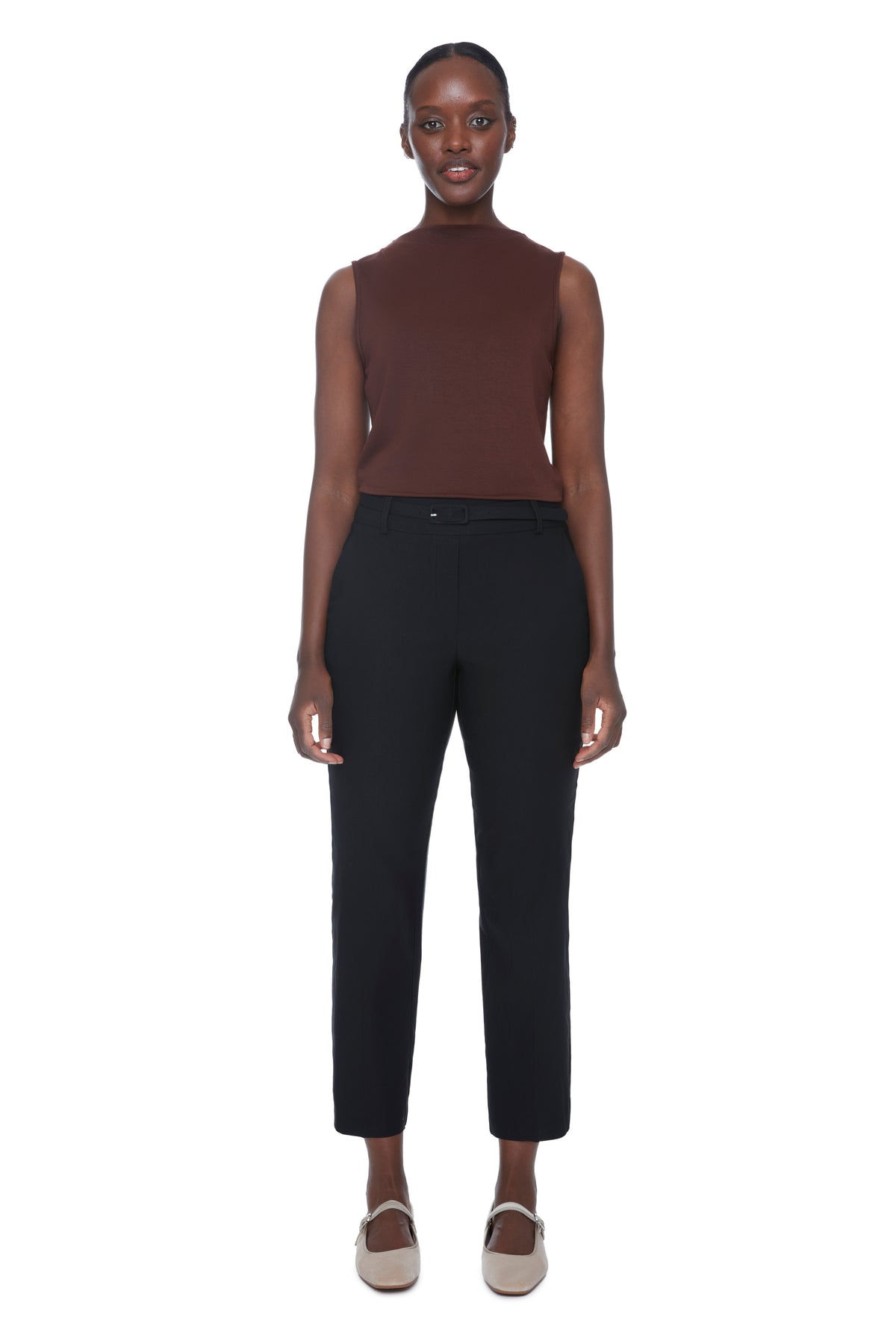 Pantalon droit écourté avec ceinture noir par ILTM