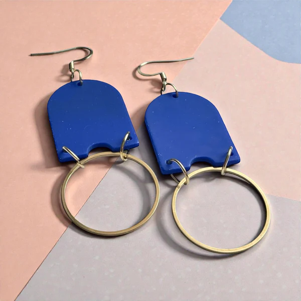 Boucles d'oreilles La rétro bleue et anneaux  MF-696-B de Bijoux M Fantaisie