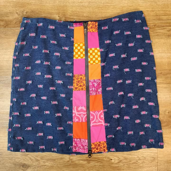 Jupe denim bleu fuchsia Large par Myco Anna