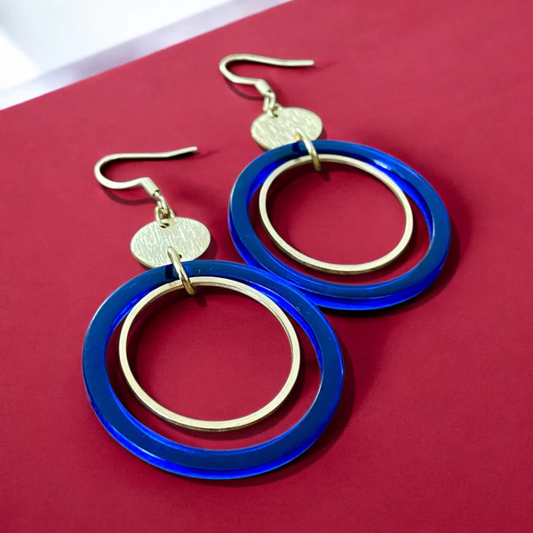 Boucles d'oreilles anneau rétro bleu MF-94 de Bijoux M Fantaisie