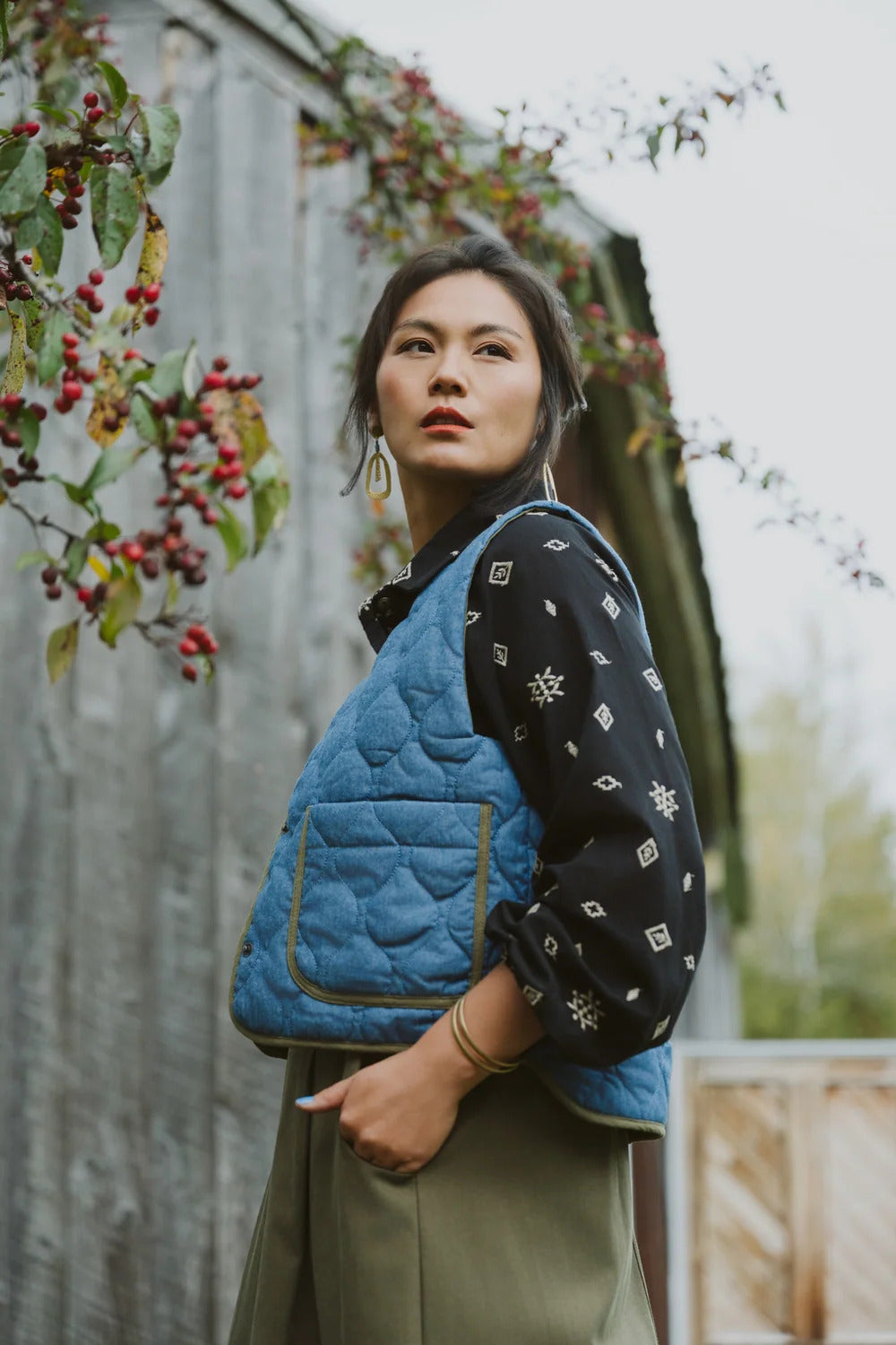 Veste Cyprès Denim Bleu Matelassé de Kazak