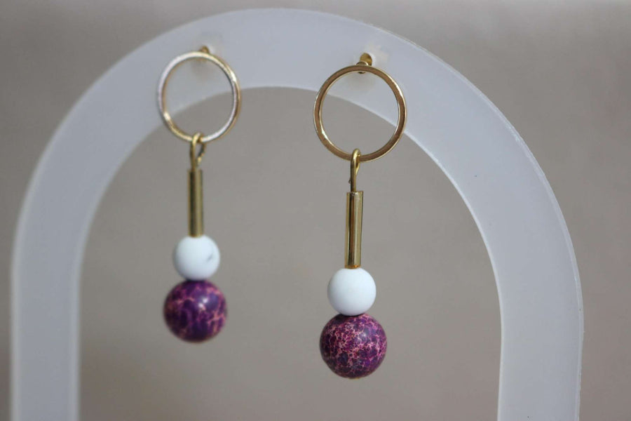 Boucles d'oreilles jaspe impérial mauve BO-4 de Créations Myle