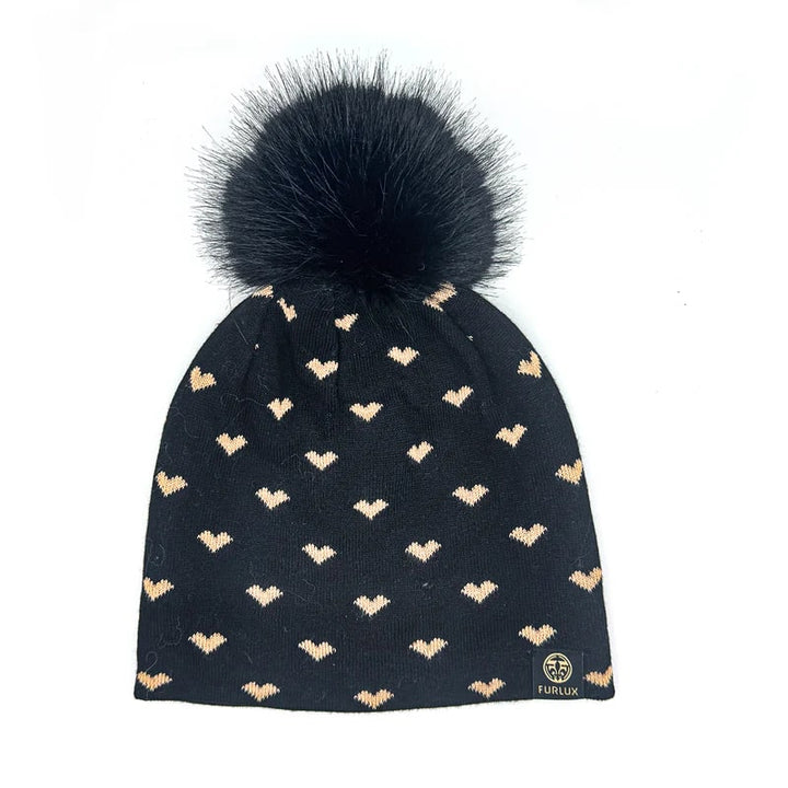 Tuque coeurs noir et caramel par Furlux