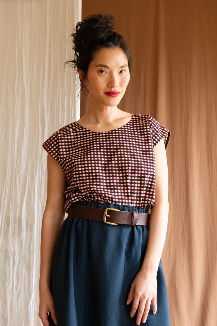 Top Sandrigo carreaux charbon et rouge de Kazak