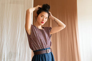 Top Sandrigo carreaux charbon et rouge de Kazak