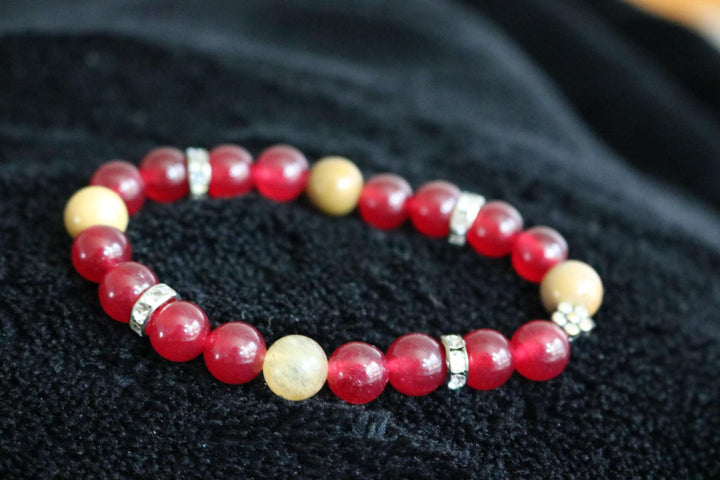 Bracelet Jade rouge, Mookaite, citrine, pierres du rhin BR-9 de Créations Myle