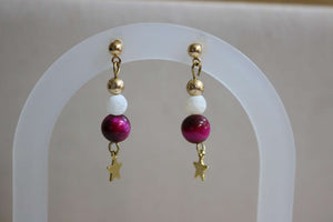 Boucles d'oreilles oeil de tigre rose  BOBR-4 de Créations Myle