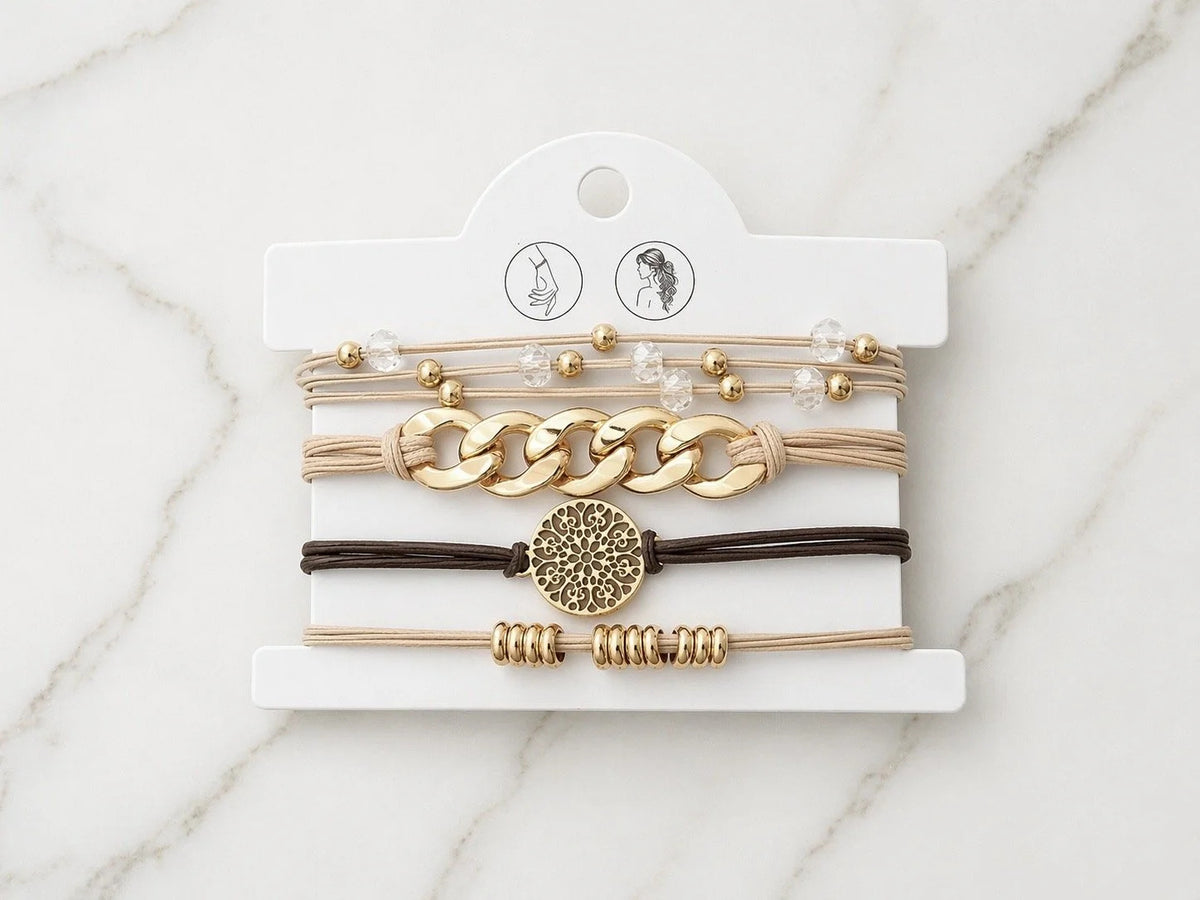 Lot de 4 Bracelet élastiques à cheveux beiges et gris de Tokade