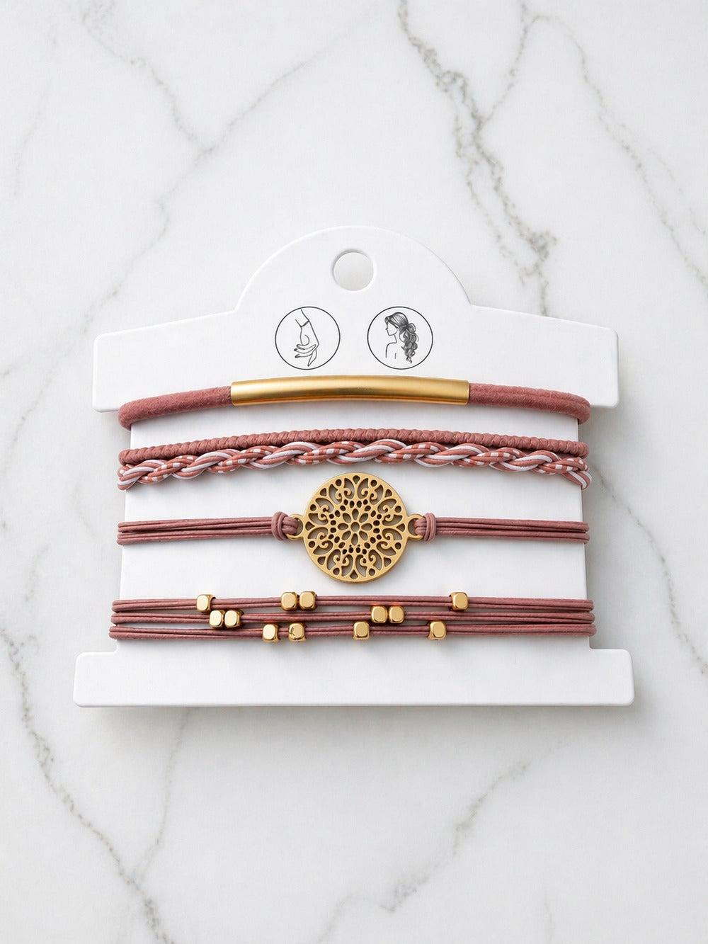 Lot de 4 Bracelet élastiques à cheveux rose pâle de Tokade