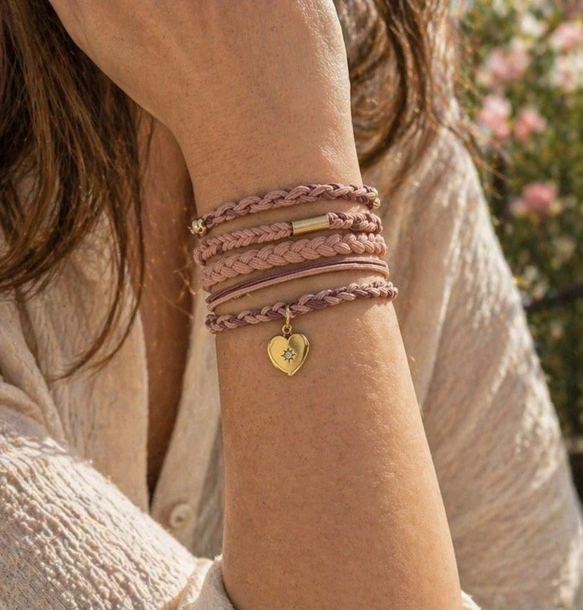 Lot de 4 Bracelet élastiques à cheveux mauves et roses de Tokade