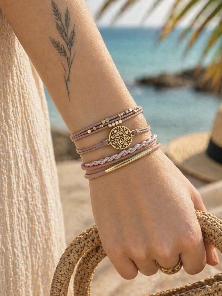 Lot de 4 Bracelet élastiques à cheveux rose pâle de Tokade