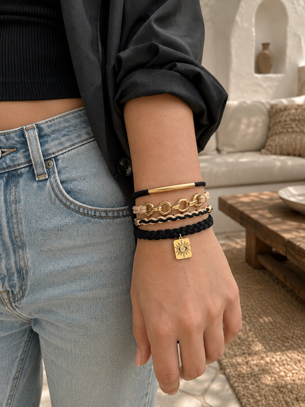Lot de 4 Bracelet élastiques à cheveux noir gold de Tokade