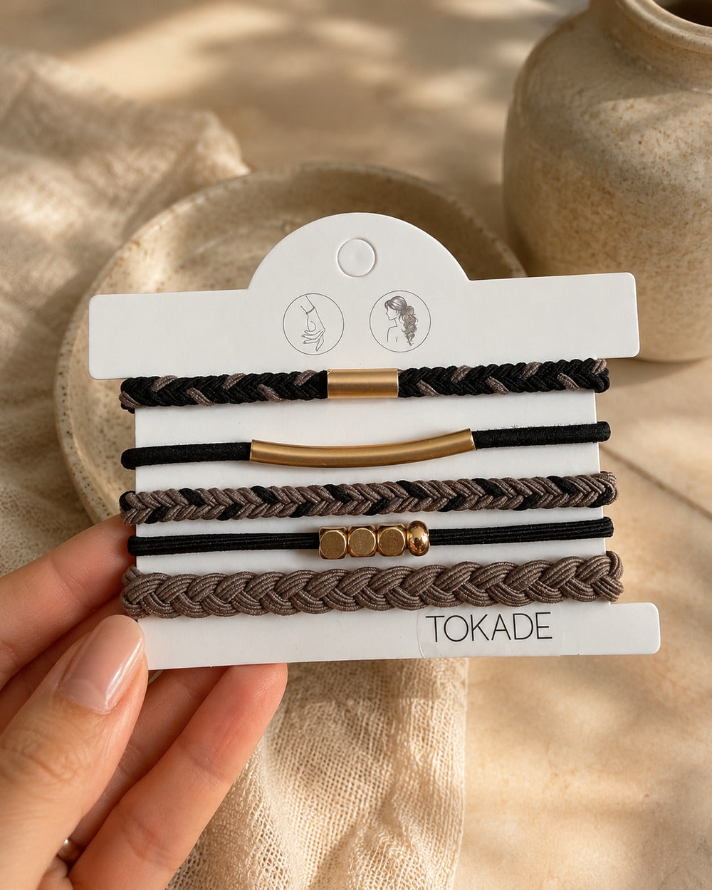 Lot de 5 Bracelet élastiques à cheveux brins de Tokade