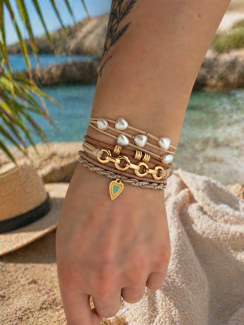 Lot de 4 Bracelet élastiques à cheveux coeur turquoise de Tokade