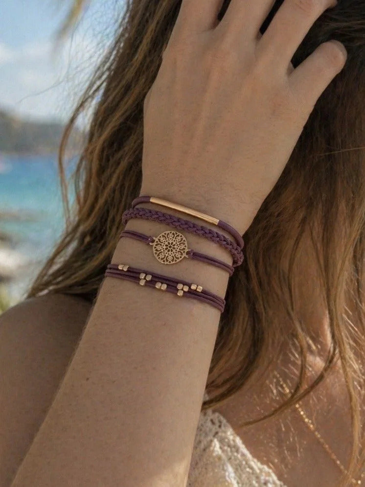 Lot de 4 Bracelet élastiques à cheveux fleur bourgogne rose de Tokade