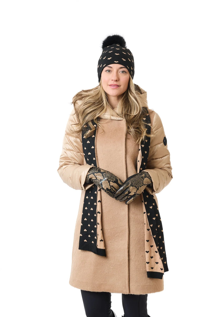 Foulard coeurs 2 tons noir caramel par Furlux