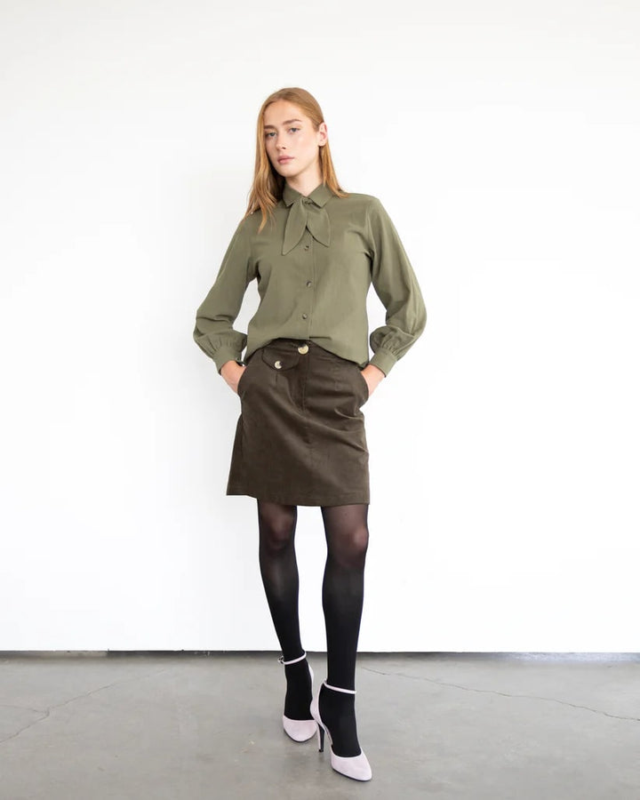 Mini Jupe Leslie olive par Eve Lavoie