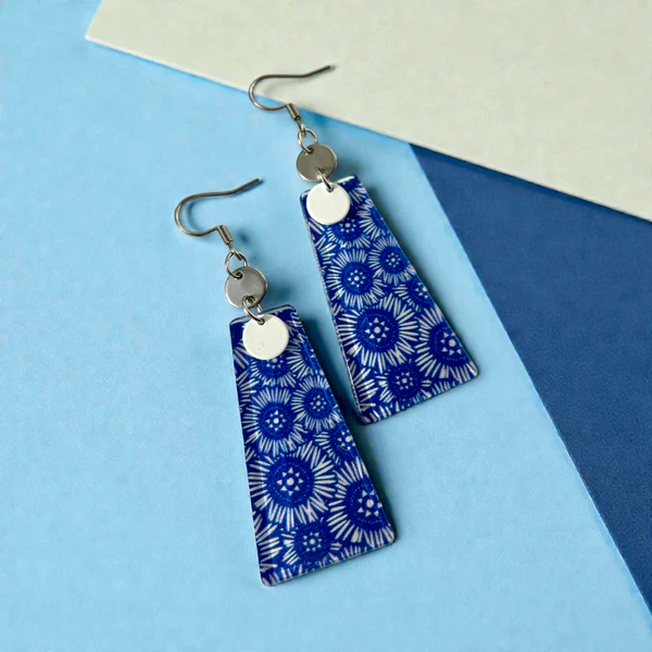 Boucles d'oreilles La rétro fleurie bleue  MF-187 de Bijoux M Fantaisie