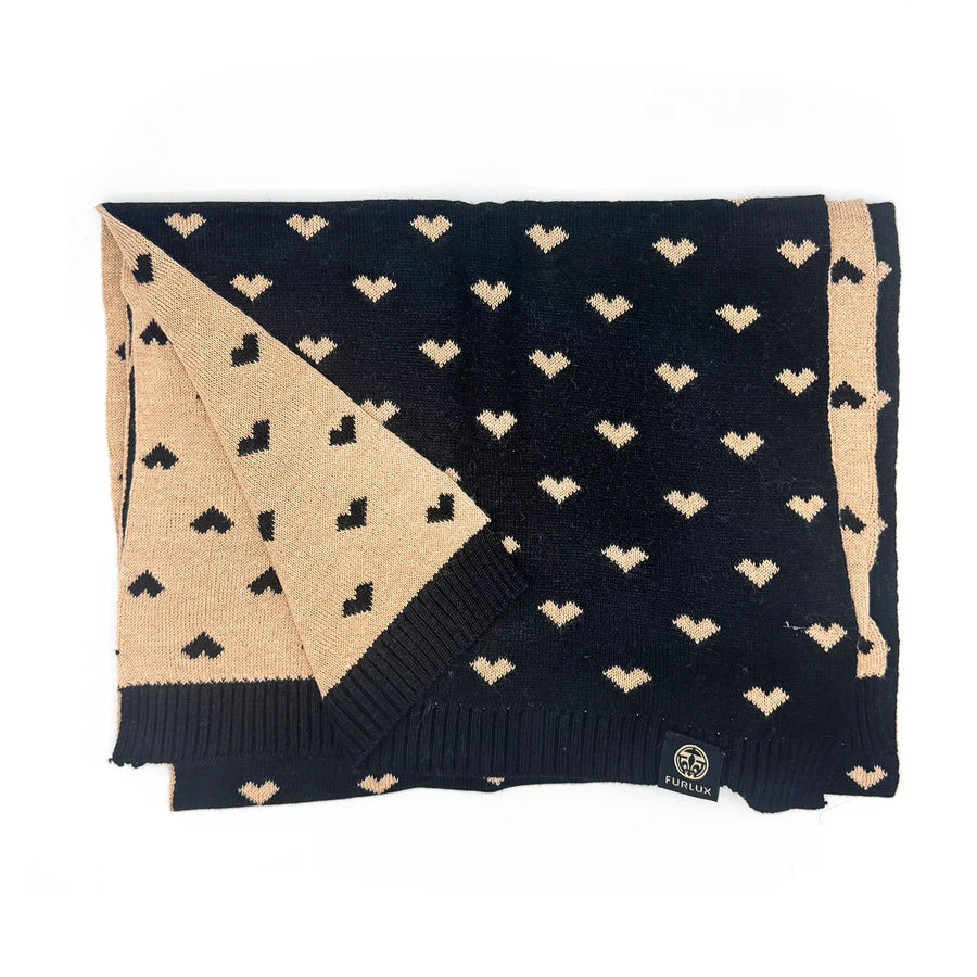 Foulard coeurs 2 tons noir caramel par Furlux