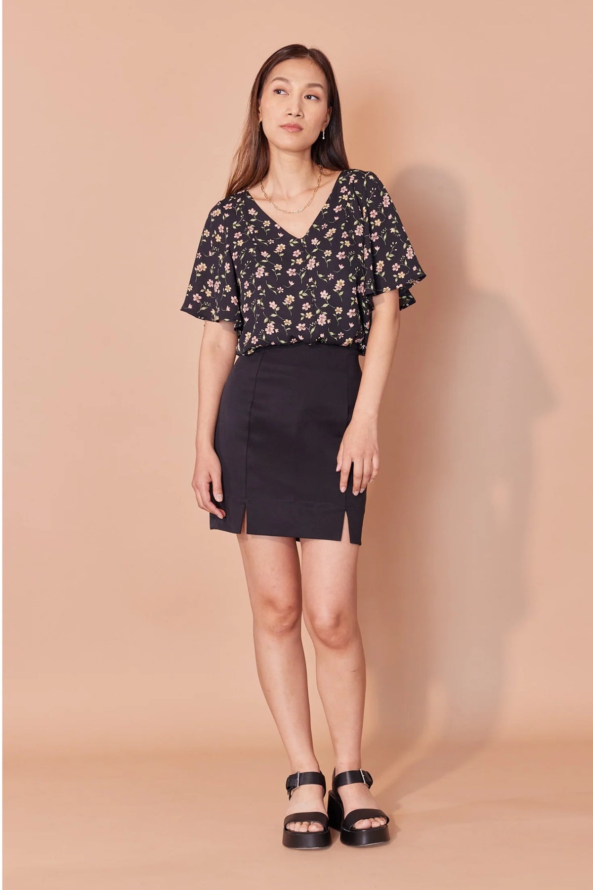 Haut Anastasia fleuri rose et jaune par Cherry Bobin