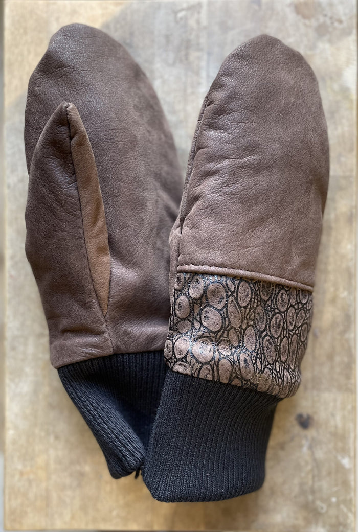 Mitaines Lhasa cuir recyclé bubble brown de Kazak