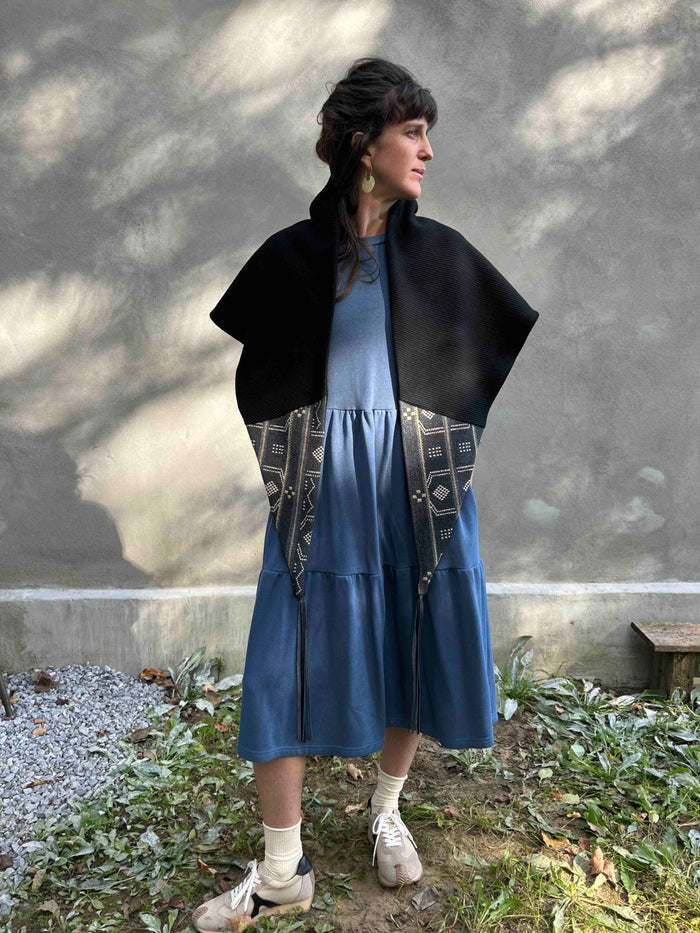 Châle Indiana franges Ardoise de Kazak