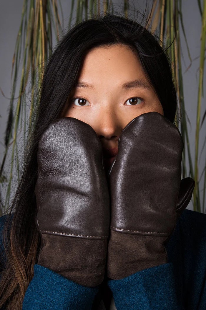 Mitaines Lhasa cuir recyclé et suède brun de Kazak