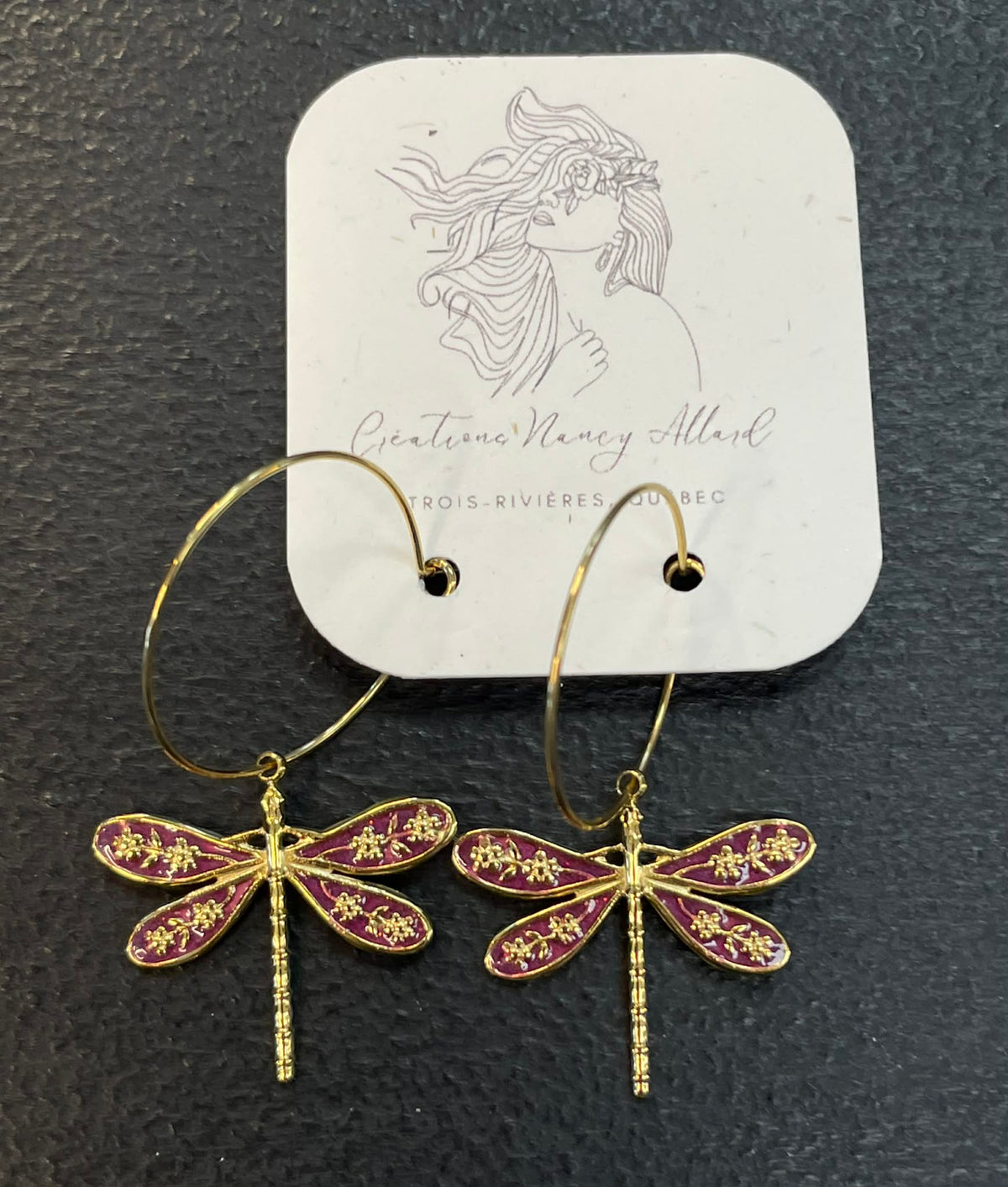 Boucles d'oreilles libellules rouges rosées par Nancy Allard