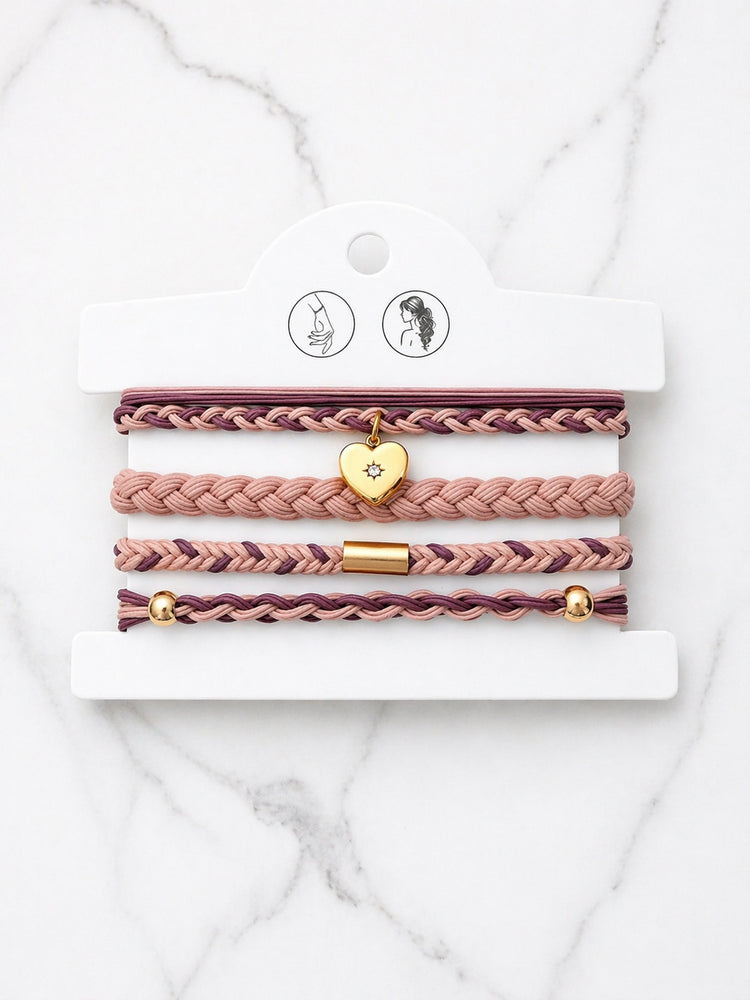 Lot de 4 Bracelet élastiques à cheveux mauves et roses de Tokade