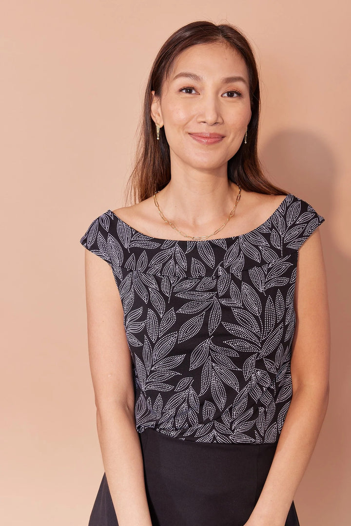 Cami Simone feuilles noir et blanc par Cherry Bobin