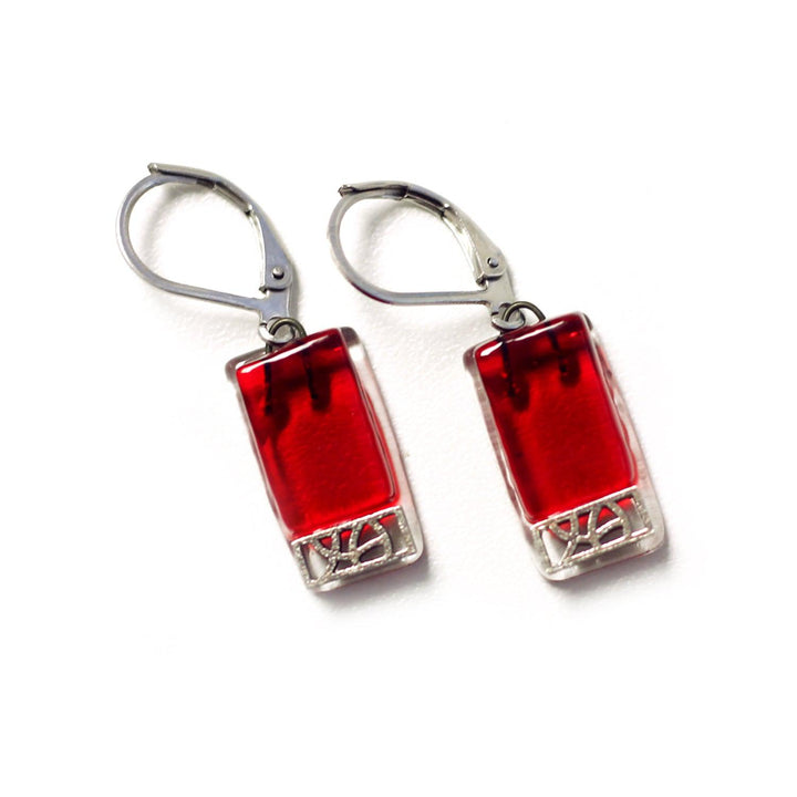 Boucles d'oreilles Mosaïk sur verre rouge 5 2400EP de Cré-Art